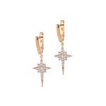 18K Gold Dangling North Star Charm Hoop Earrings