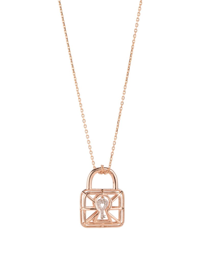 18K Gold Double-Sided Diamond "Lock" Cage Necklace