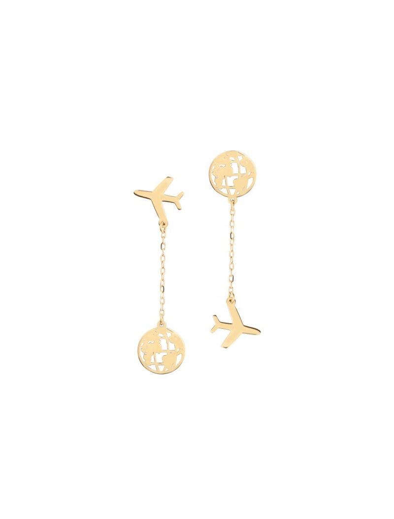 18K Gold Plane & Globe Earrings