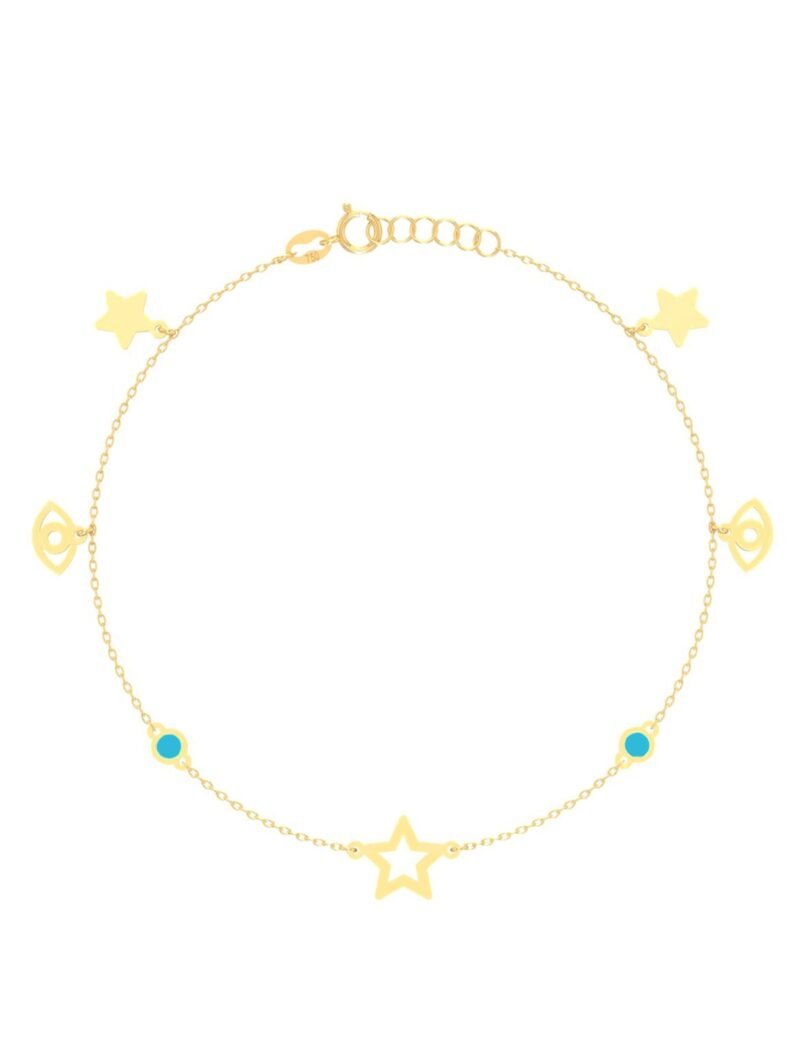 18K Gold Star & Eyes Anklet