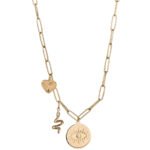 18K Gold Paper Clip Diamond Charm Necklace