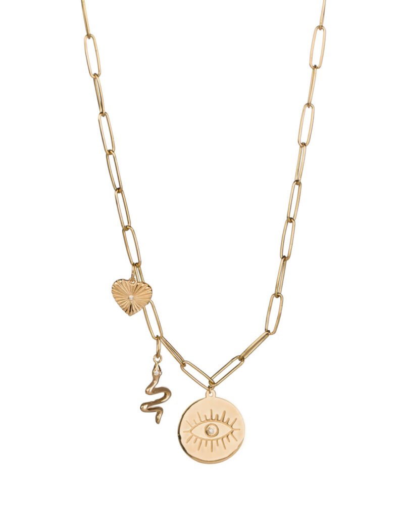 18K Gold Paper Clip Diamond Charm Necklace