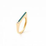 18K Gold Modern Rectangular Enamel Diamond Ring