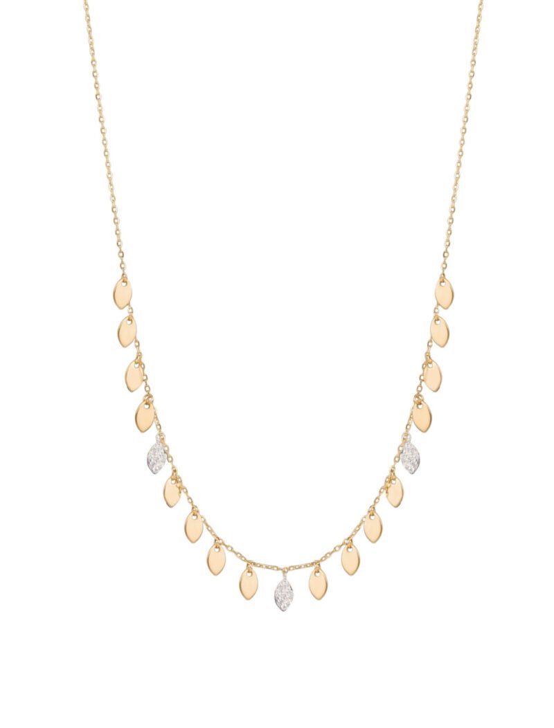 18K Gold Dangling Elliptical Shapes Diamond Necklace