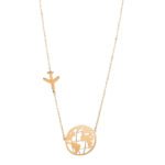 18K Gold Plane And Globe Necklace