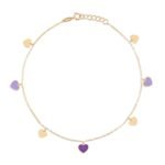 18K Gold Dangling Enamel Heart Anklet