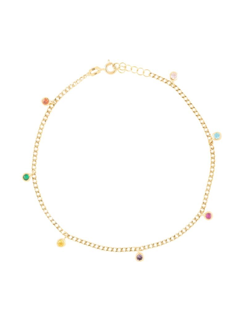18K Gold Cuban Link Chain Rainbow Anklet﻿