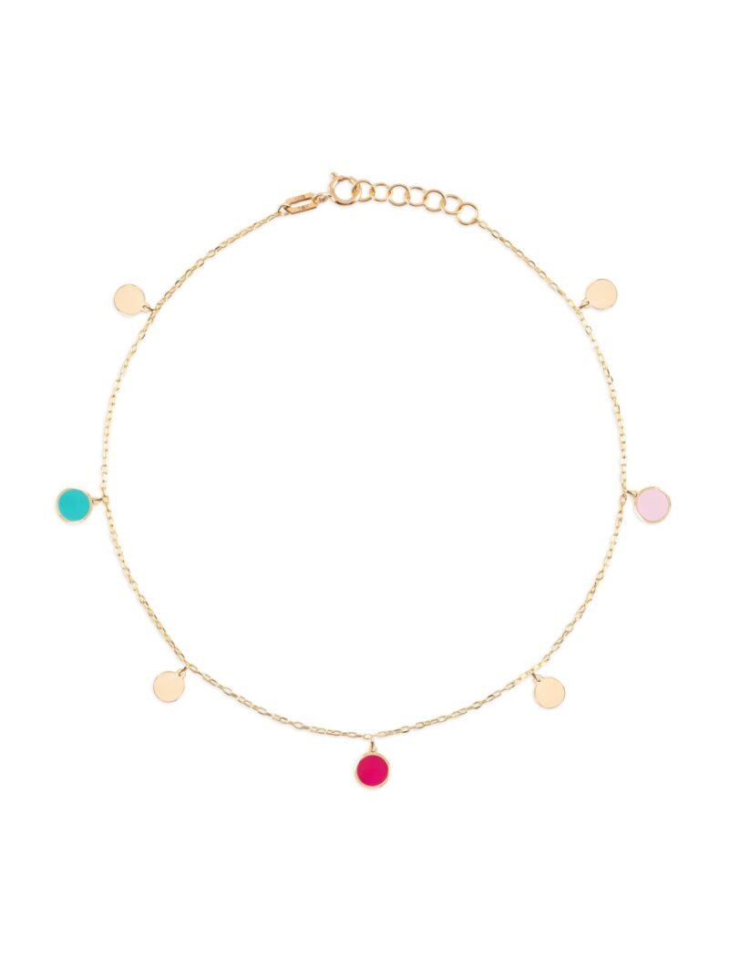 18K Gold Dangling Enamel Disk Anklet