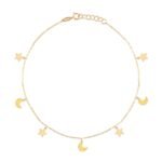 18K Gold Dangling Enamel Moon Star Anklet