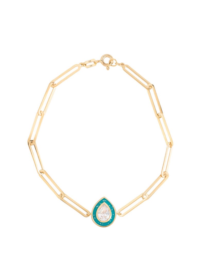 18K Gold Paper Clip Tear Enamel Bracelet