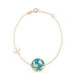 18K Gold Plane And Globe Enamel Bracelet
