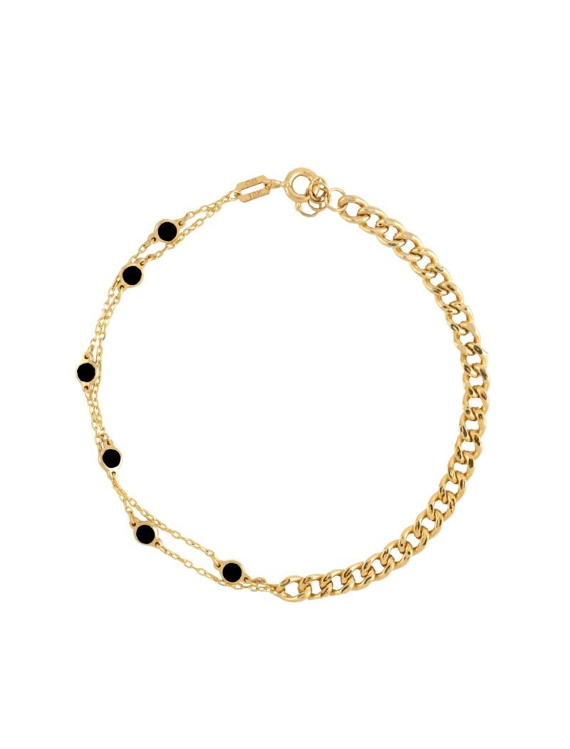 18K Gold Half Cuban Half Enamel Disks Bracelet