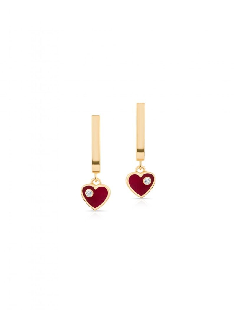 18K Gold Heart Enamel Diamond Hoop Earrings