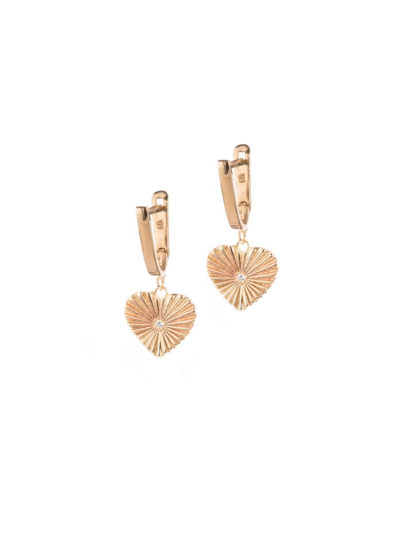 18K Gold Fluted Heart Diamond Earrings