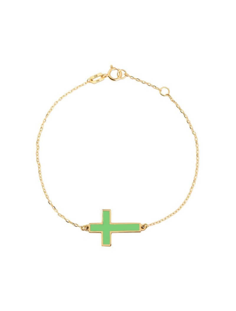 18K Gold Enamel Cross Kids Bracelet