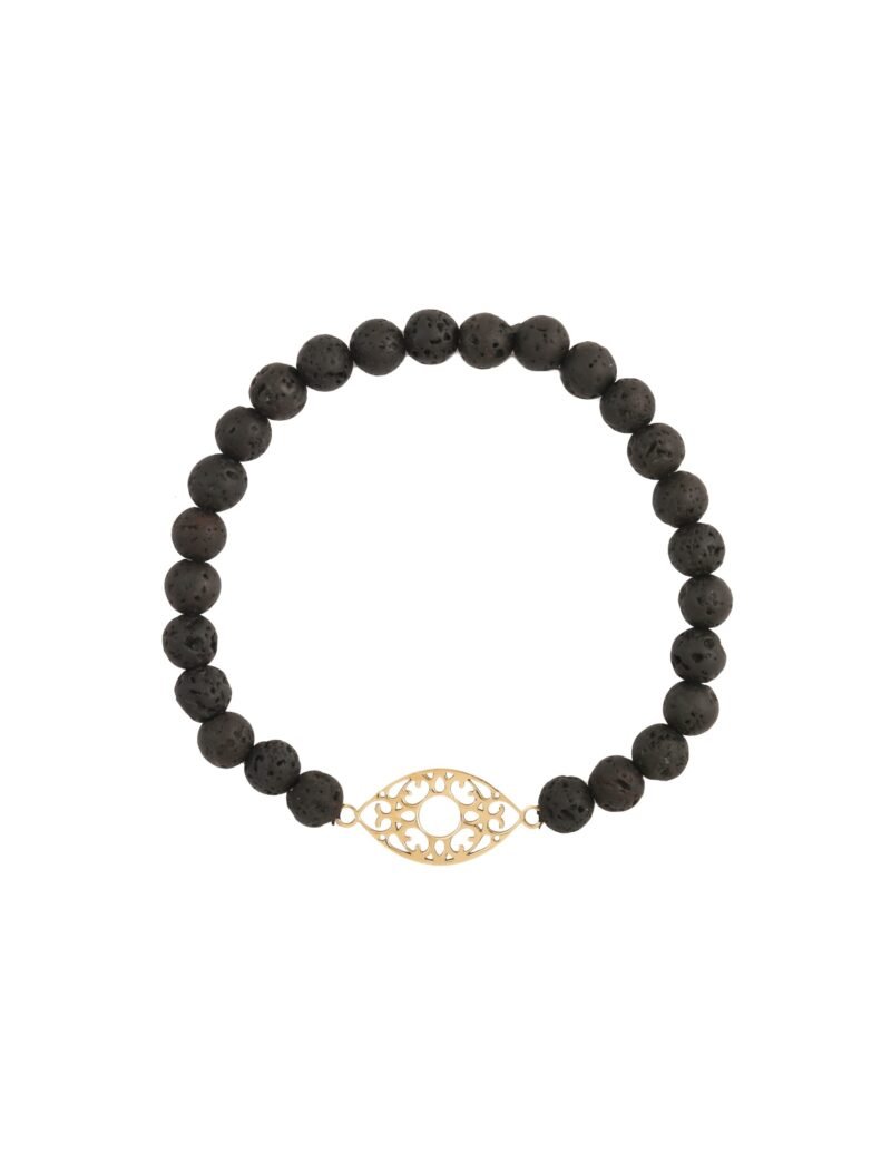 18K Gold Evil Eye Volcano Beads Men Bracelet