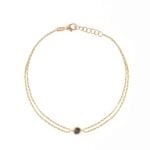 18K Gold Double Chain & Sparkly Black Gemstone Men Bracelet