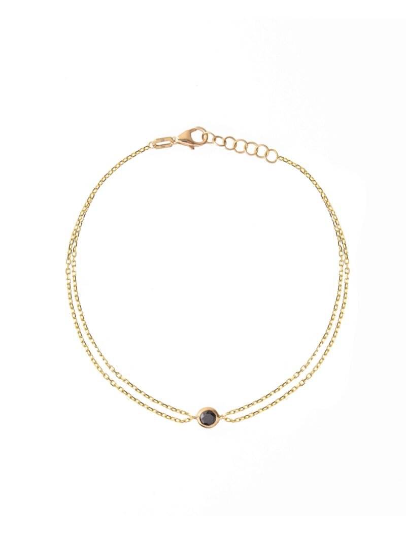 18K Gold Double Chain & Sparkly Black Gemstone Men Bracelet