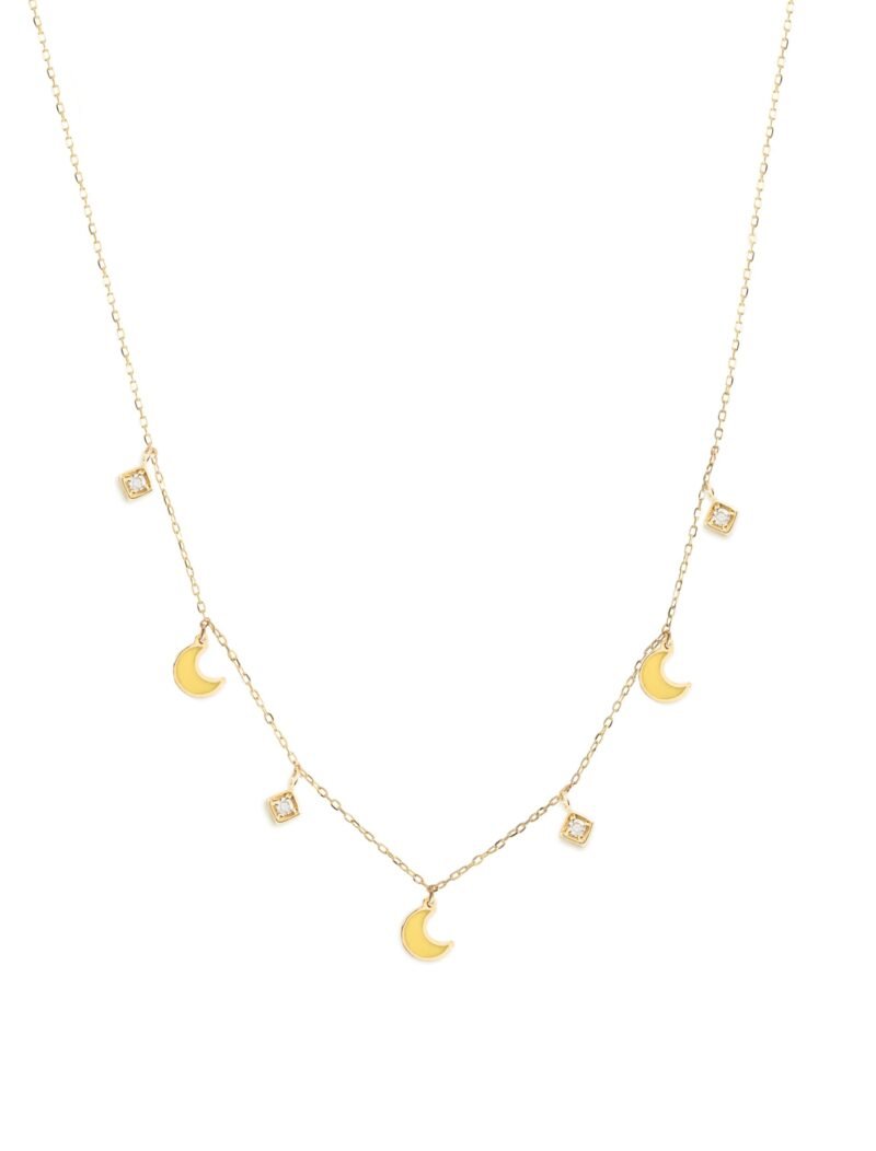 18K Gold Dangling Enamel Moon Necklace