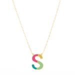 18K Gold Multi Enamel Initial Necklace