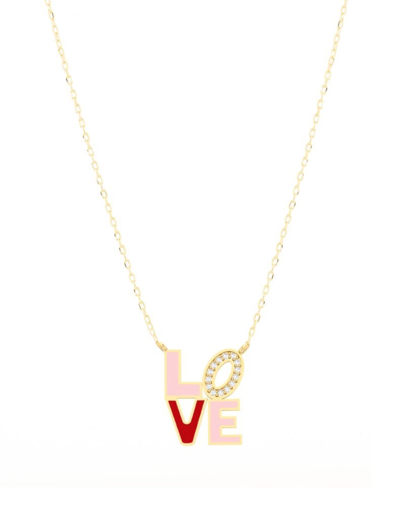 18k gold love enamel sparkle necklace