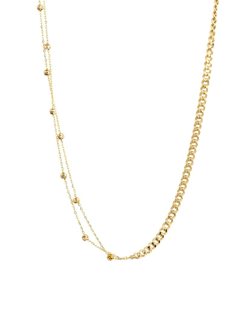 18k gold half cuban half beads necklace