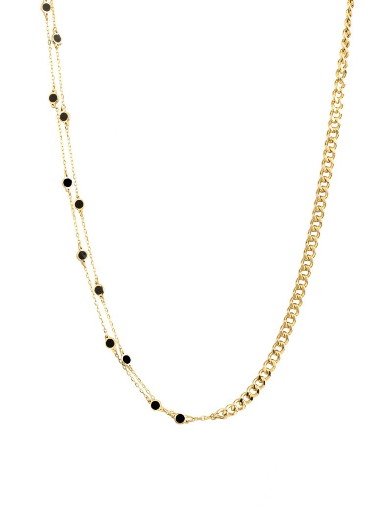 18k gold half cuban half enamel disks necklace