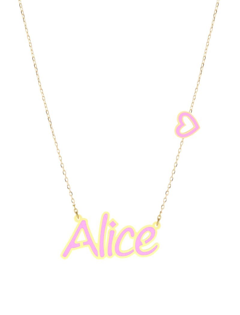 18K Gold Customized Enamel Heart Necklace