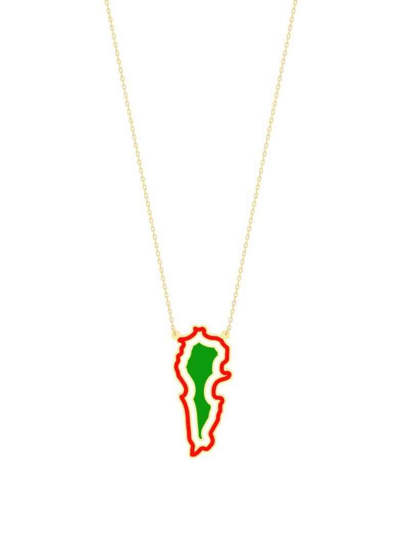 18k Gold Lebanese Enamel Map Necklace
