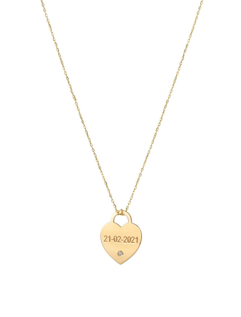 18K Gold Customized Diamond Heart Tag Necklace