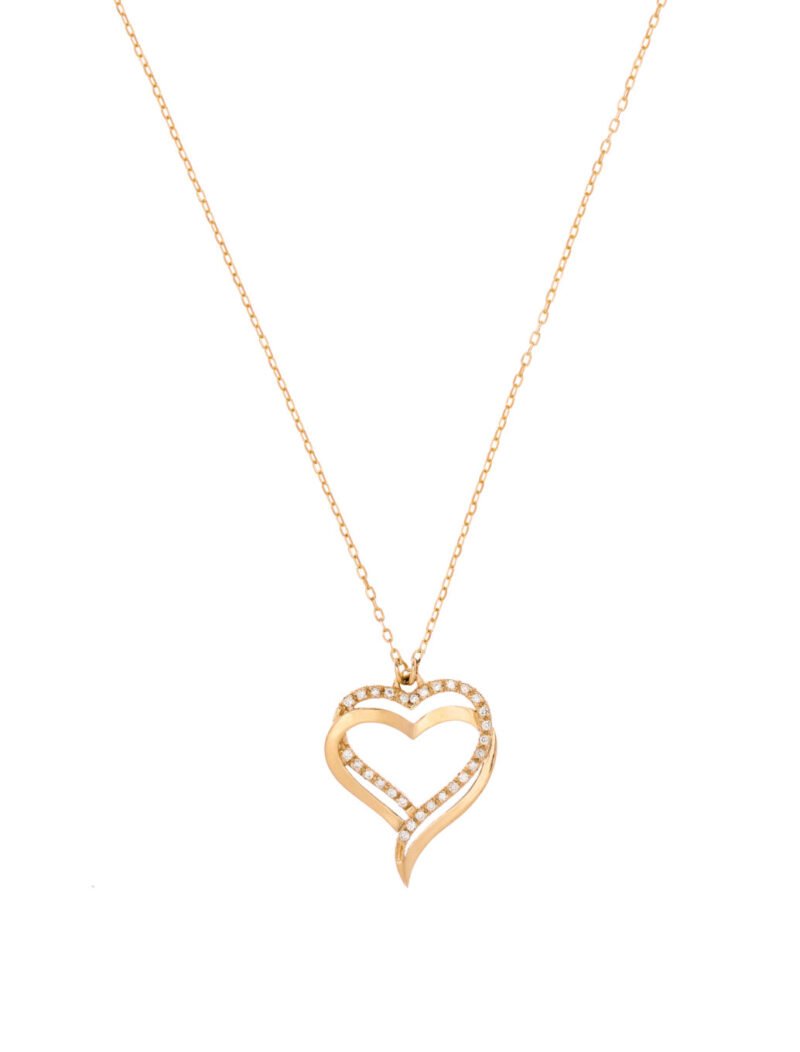 18K Gold Double Heart Diamond Necklace