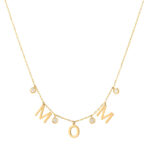 18K Gold Dangling Bezel Mom Necklace