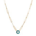 18K Gold Paper Clip Circle Enamel Necklace