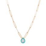 18K Gold Paper Clip Tear Enamel Necklace