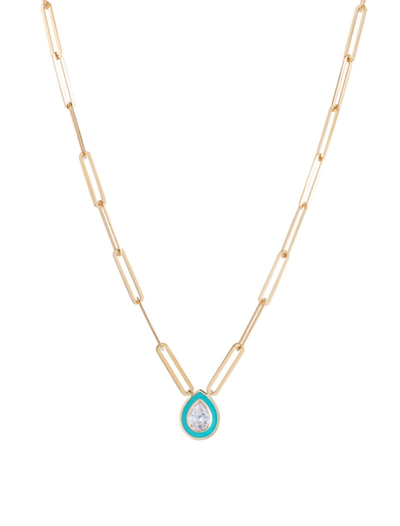 18K Gold Paper Clip Tear Enamel Necklace