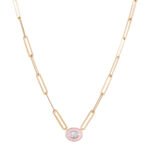18K Gold Paper Clip Oval Enamel Necklace