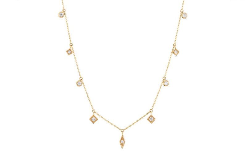 18K Gold Dangling Geometric Shapes Necklace