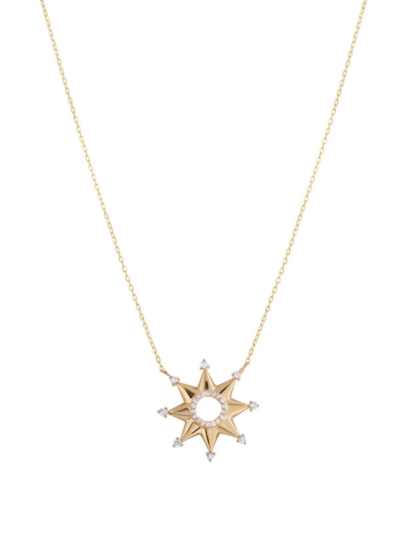 18K Gold Burning Sun Diamond Necklace