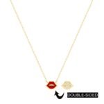 18K Gold Double Sided Lips Necklace
