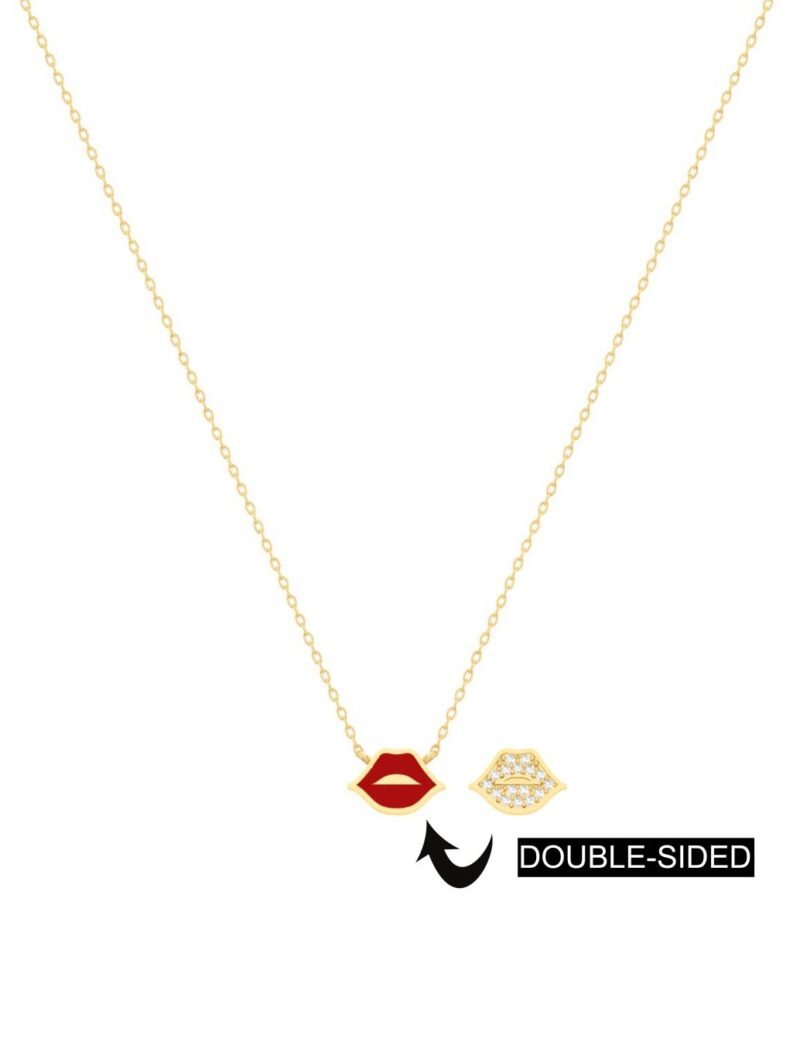 18K Gold Double Sided Lips Necklace