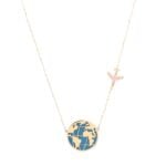 18K Gold Plane And Globe Enamel Necklace
