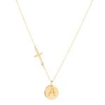 18K Gold Customized Newborn Initial Cross Necklace