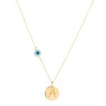 18K Gold Customized Newborn Initial Evil Eye Necklace