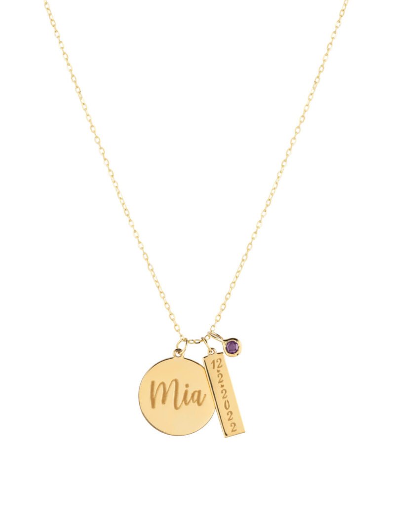 18K Gold Customized Name & Birth Date Necklace