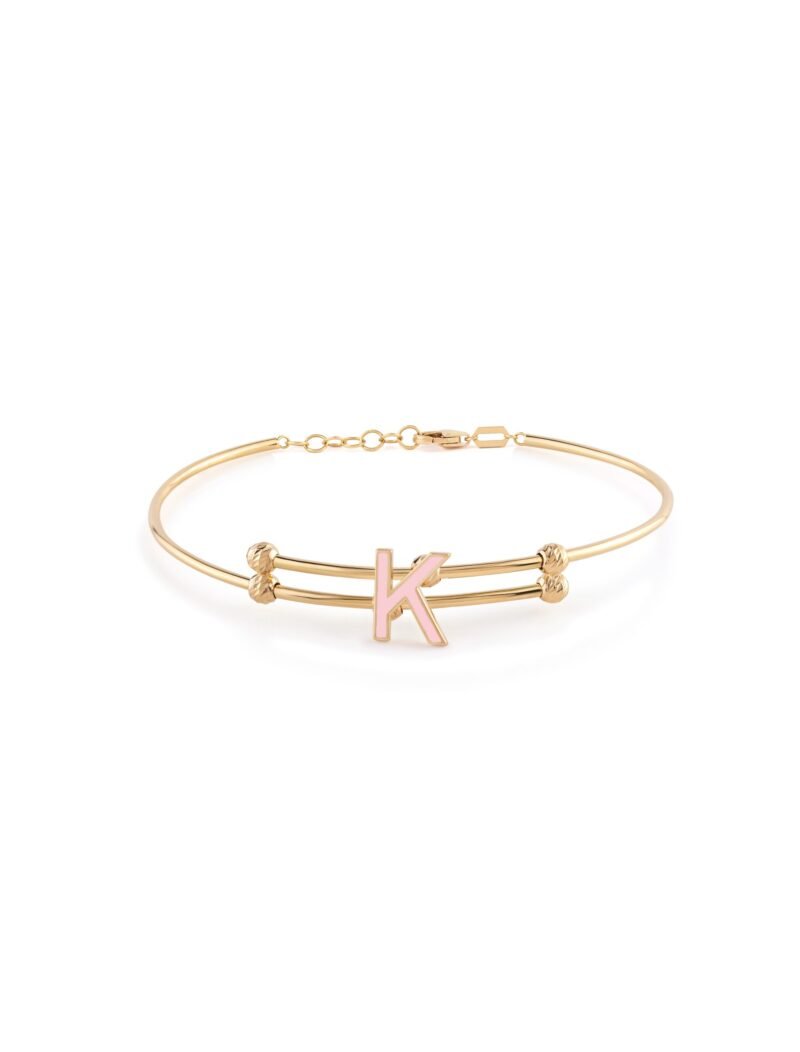 18K Gold Moving Enamel Initial Newborn Bangle Bracelet