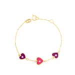 18K Gold Heart Enamel Diamond Newborn Bracelet