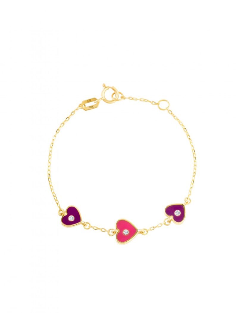 18K Gold Heart Enamel Diamond Newborn Bracelet
