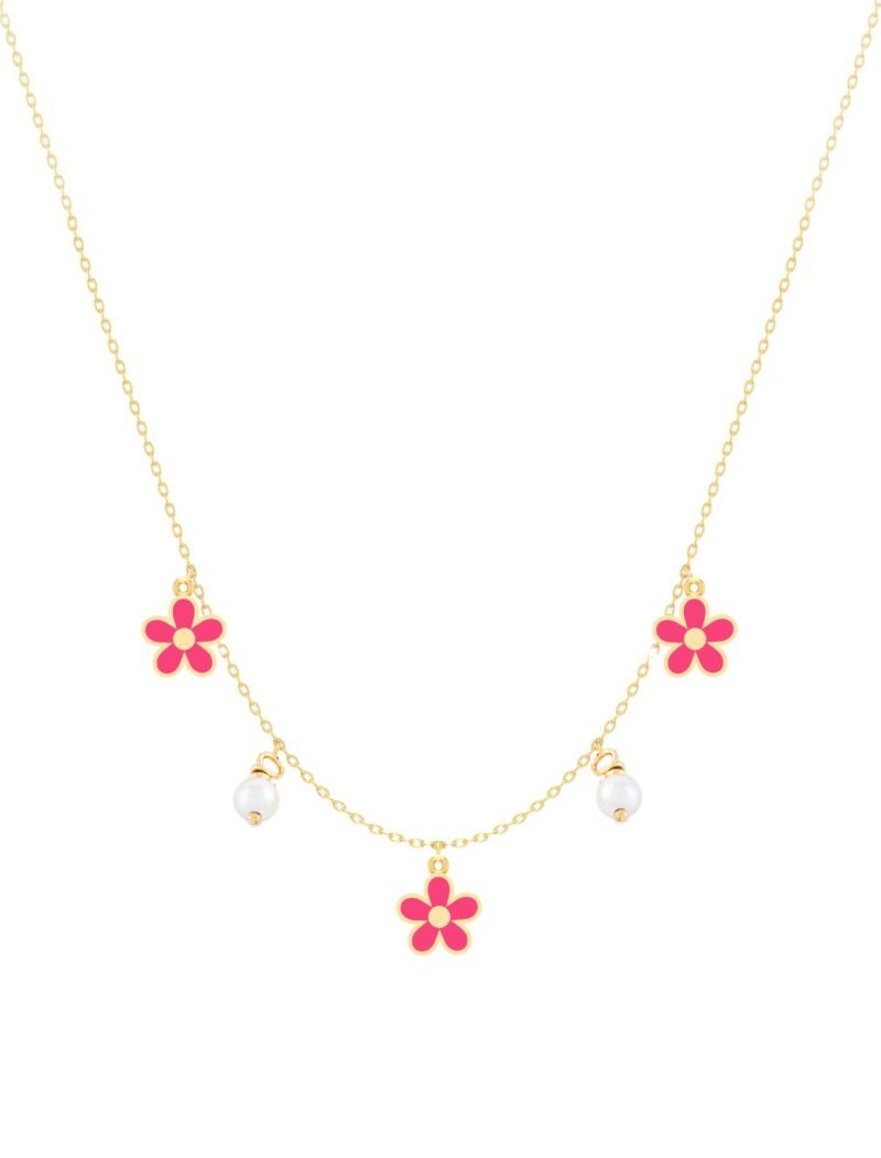 18k Gold Blooming Enamel Flowers Newborn Necklace