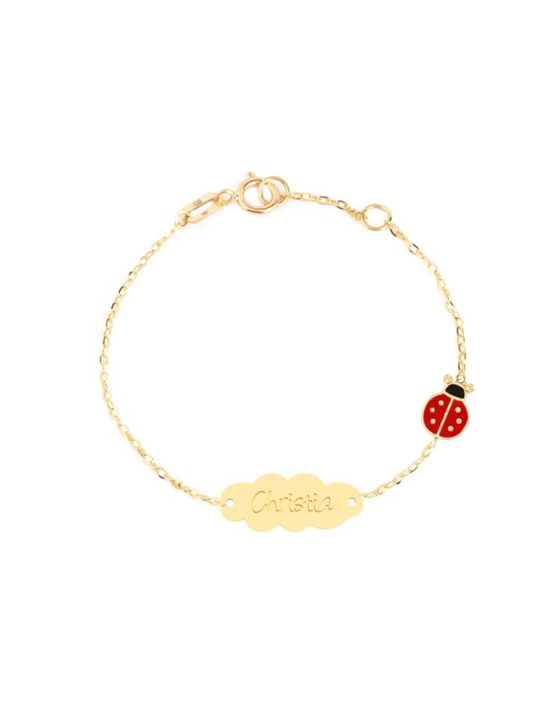 18k Gold Customized Plate & Ladybug Newborn Bracelet