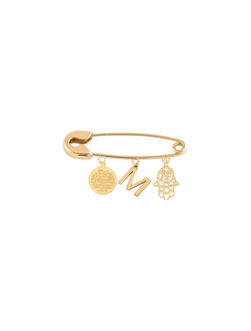 18k Gold Hamsa Hand & Ayatul Kursi Newborn Safety Pin
